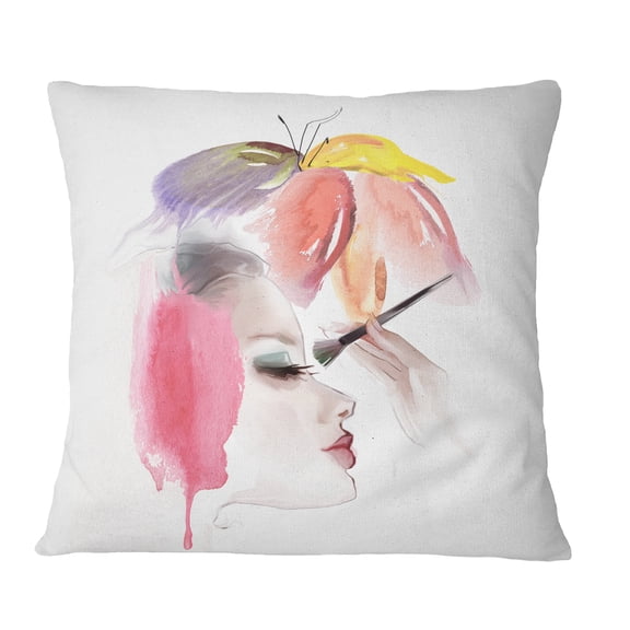 Designart Eye Lash Face Woman Cosmetic - Portrait Throw Pillow - 16x16