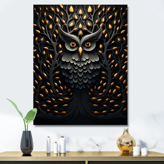 Designart "Eyes Of The Owl Hidden In Shadows I" Animals Owl Wall Art Living Room