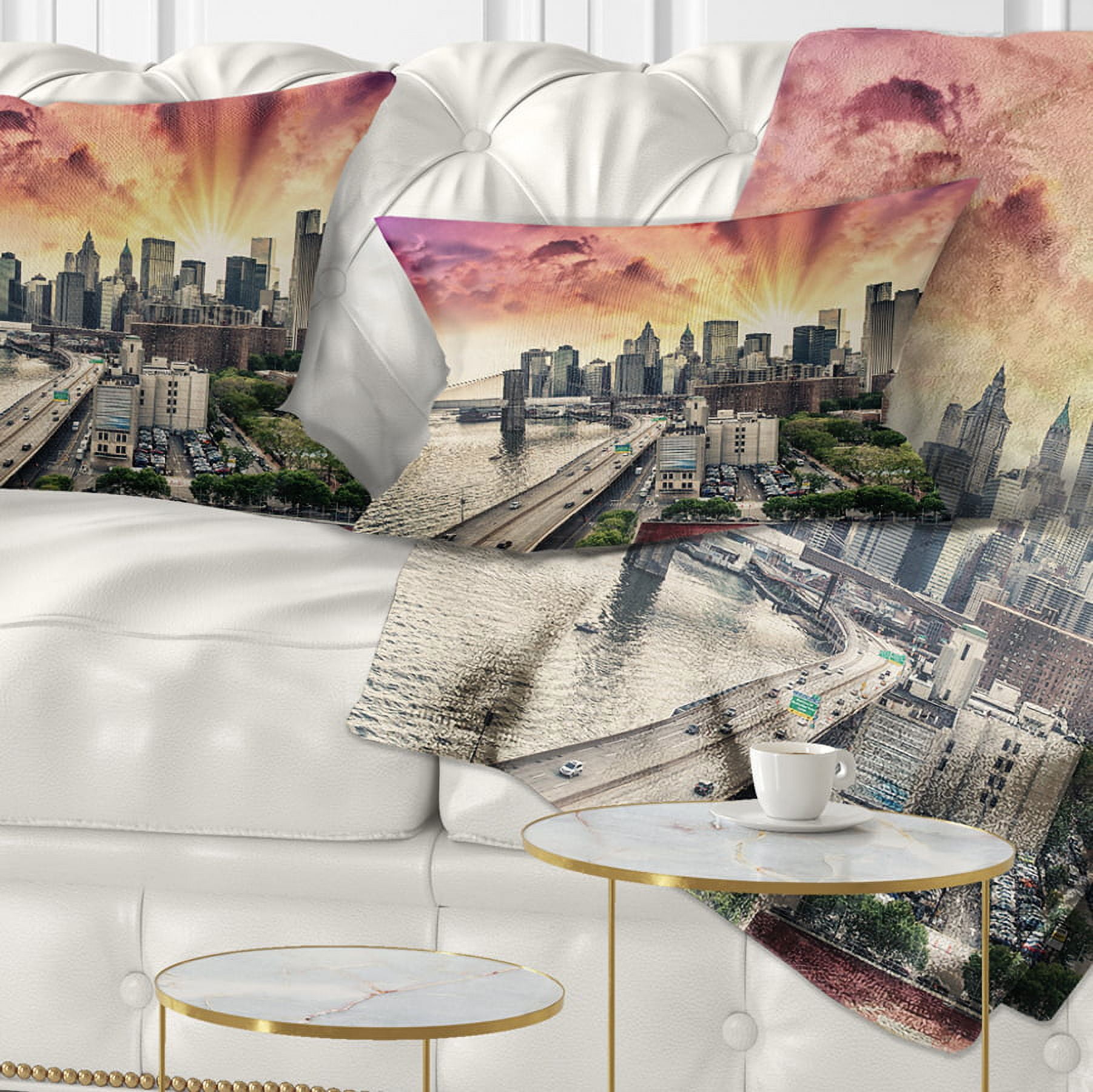 Designart FDR Drive and Manhattan Skyline - Cityscape Photo Throw Pillow - 12x20