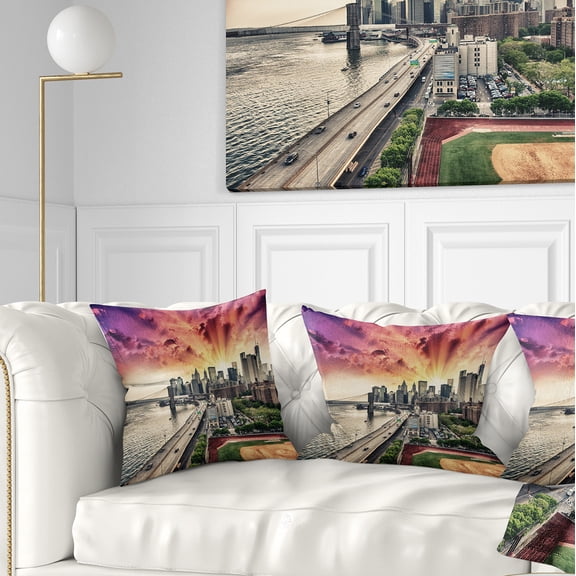 Designart FDR Drive and Manhattan Skyline - Cityscape Photo Throw Pillow - 18x18