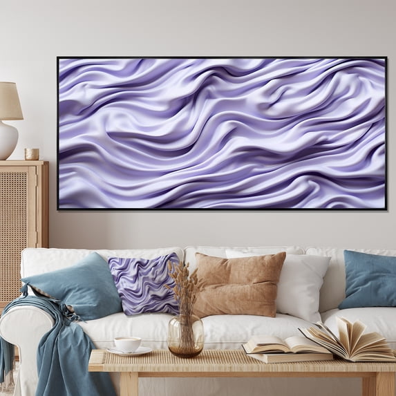 Designart "Fab Waves White and Purple Symphony II" Oversized Abstract Framed Wall Art - Modern Purple Abstract Geometric Bedroom Framed Canvas Wall Art