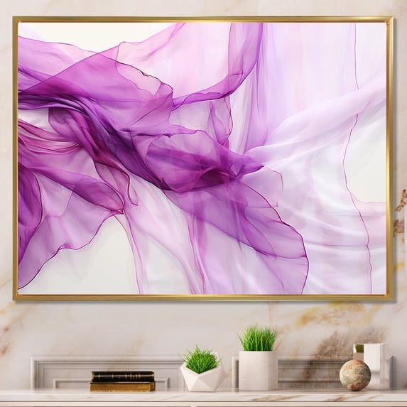 Designart "Fab Waves White and Purple Symphony I" Abstract Framed Wall Art - Modern Purple Abstract Geometric Living Room Framed Canvas Art