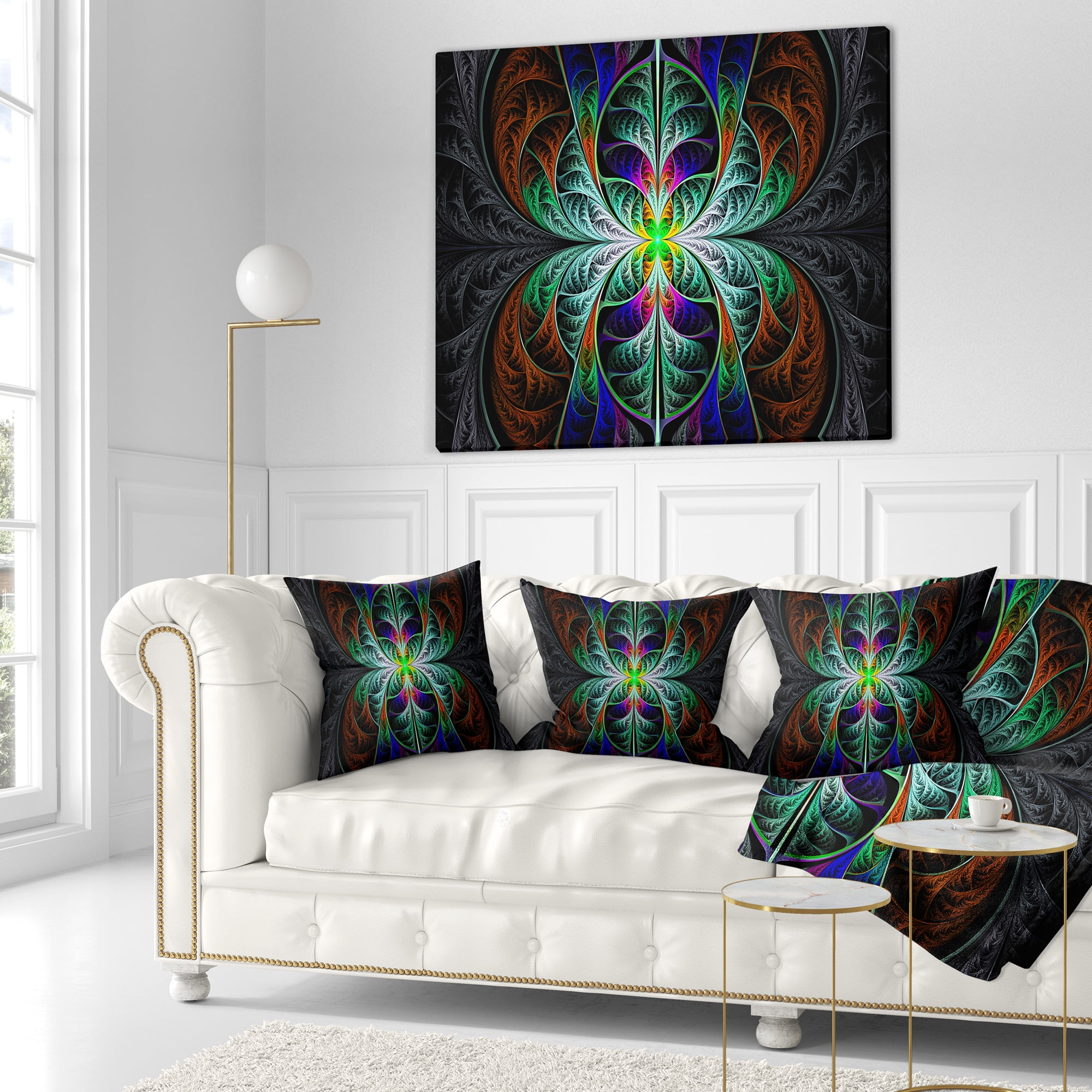 Designart Fabulous Blue Fractal Texture - Abstract Throw Pillow - 16x16