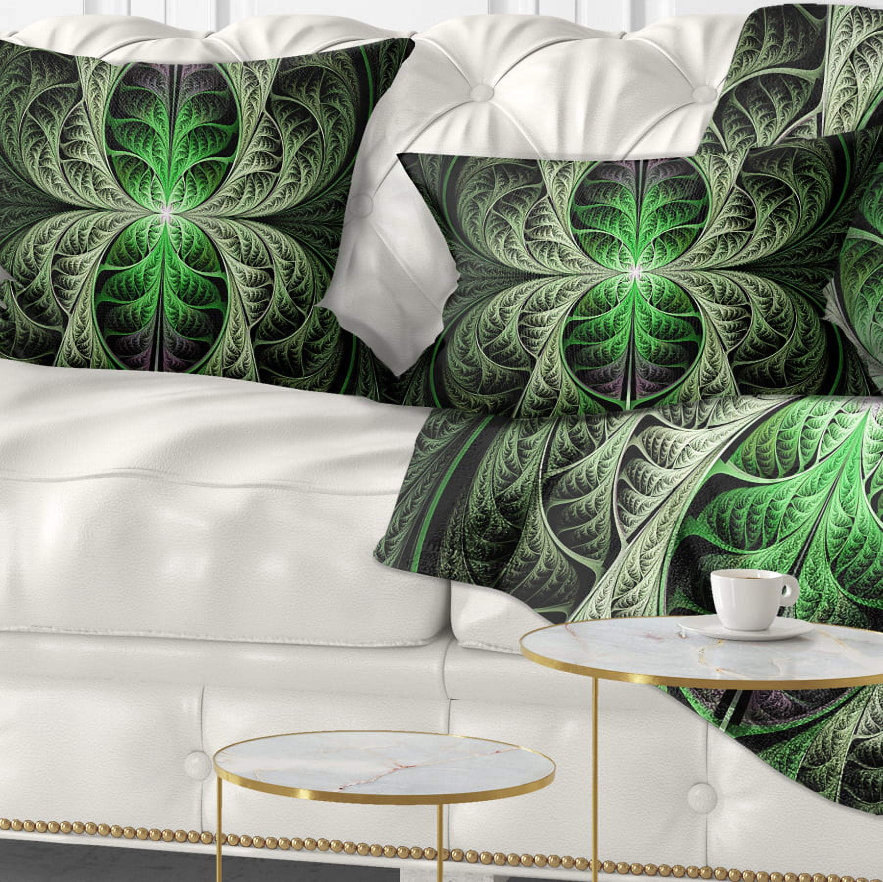 Designart Fabulous Green Fractal Texture - Abstract Throw Pillow - 12x20