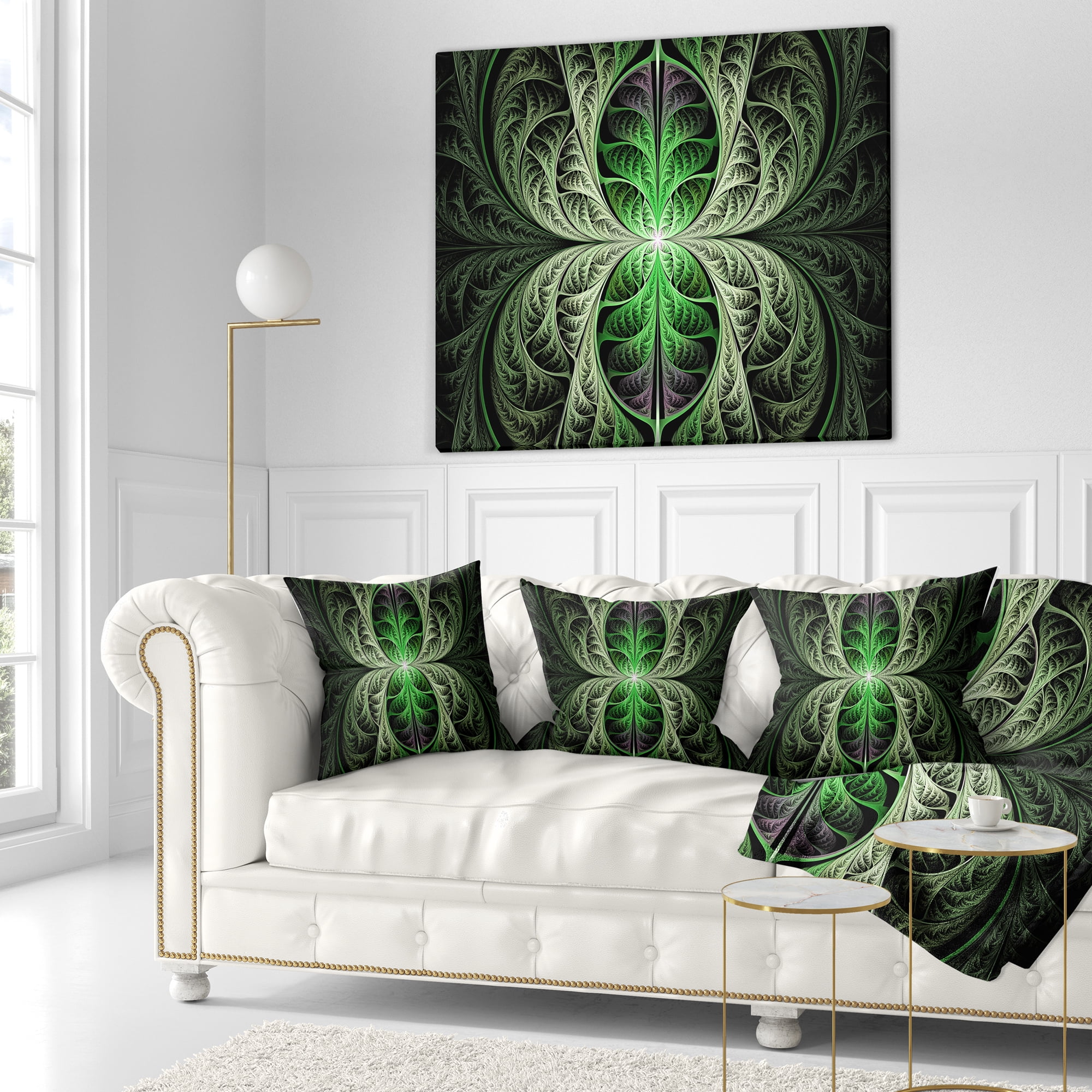 Designart Fabulous Green Fractal Texture - Abstract Throw Pillow - 16x16