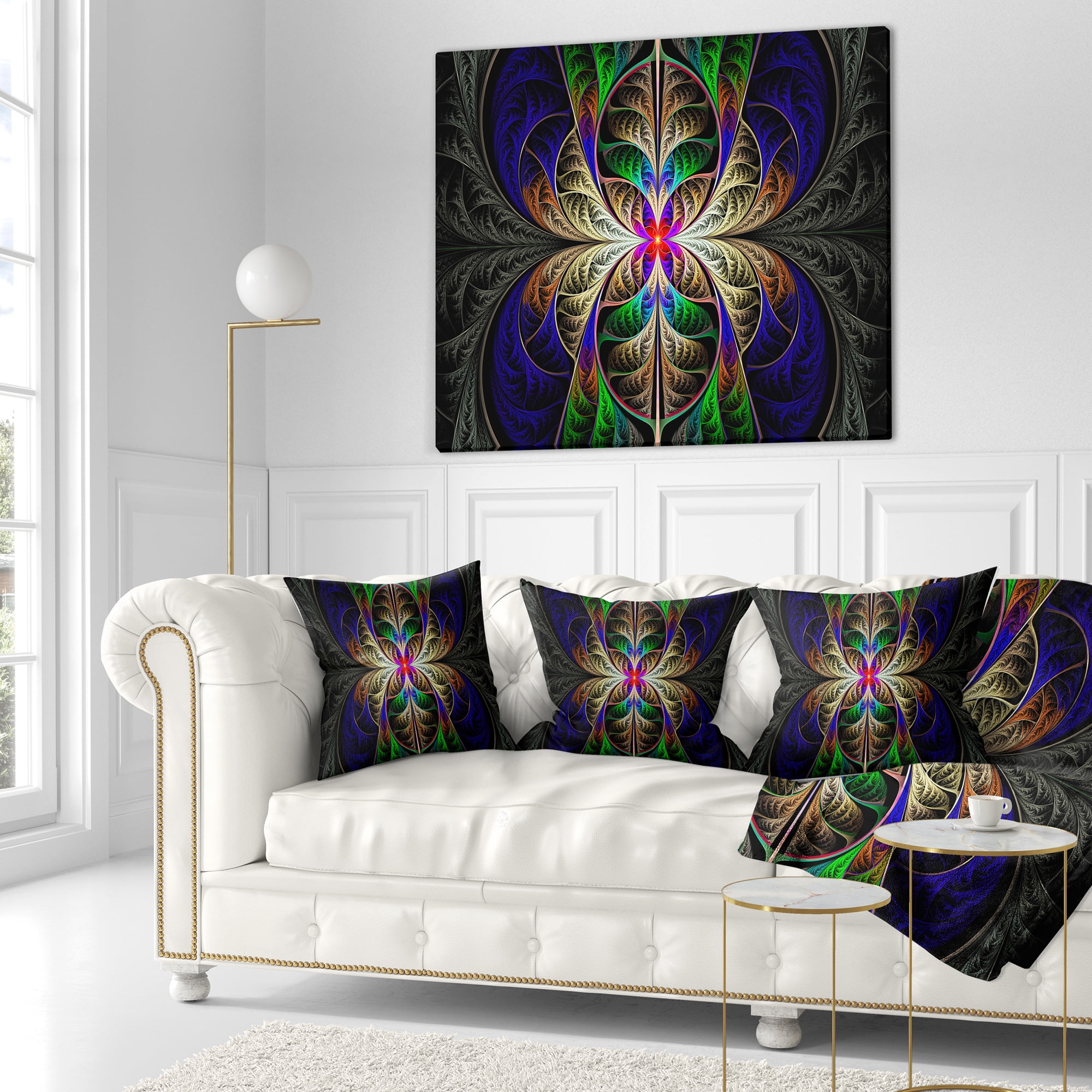Designart Fabulous Multi Color Fractal Art - Abstract Throw Pillow - 16x16