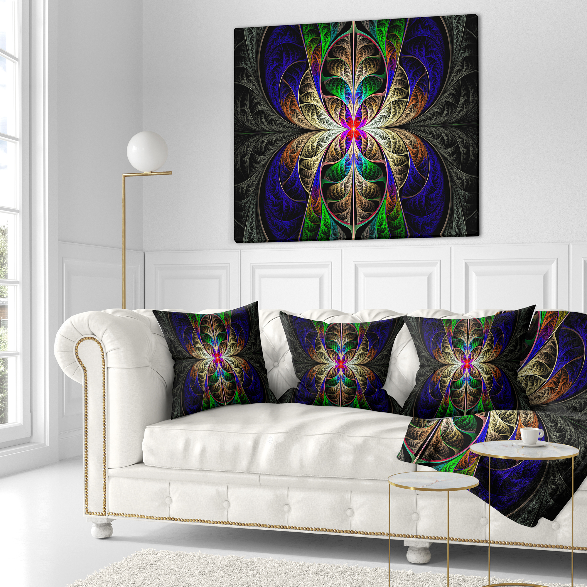 Designart Fabulous Multi Color Fractal Art - Abstract Throw Pillow - 18x18