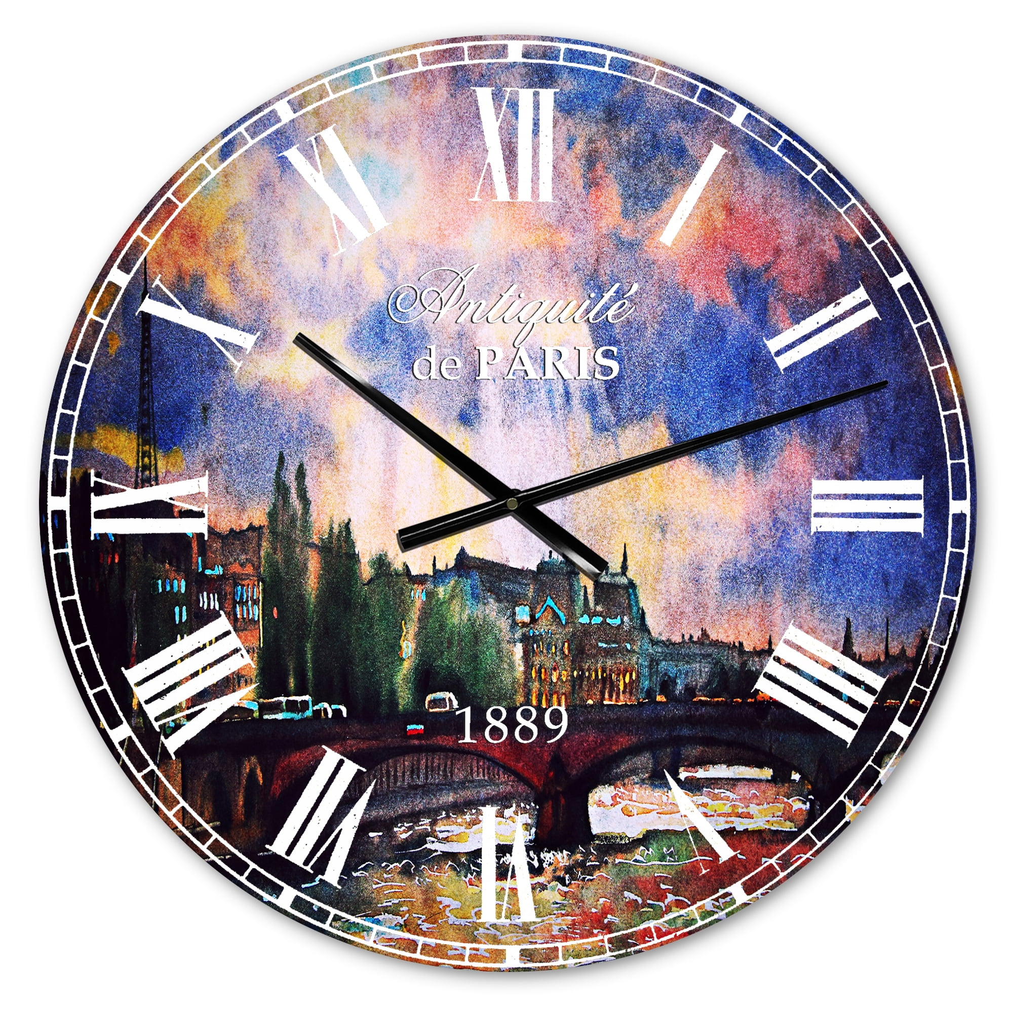 Designart 'Fabulous Paris City Watercolor' French Country wall clock