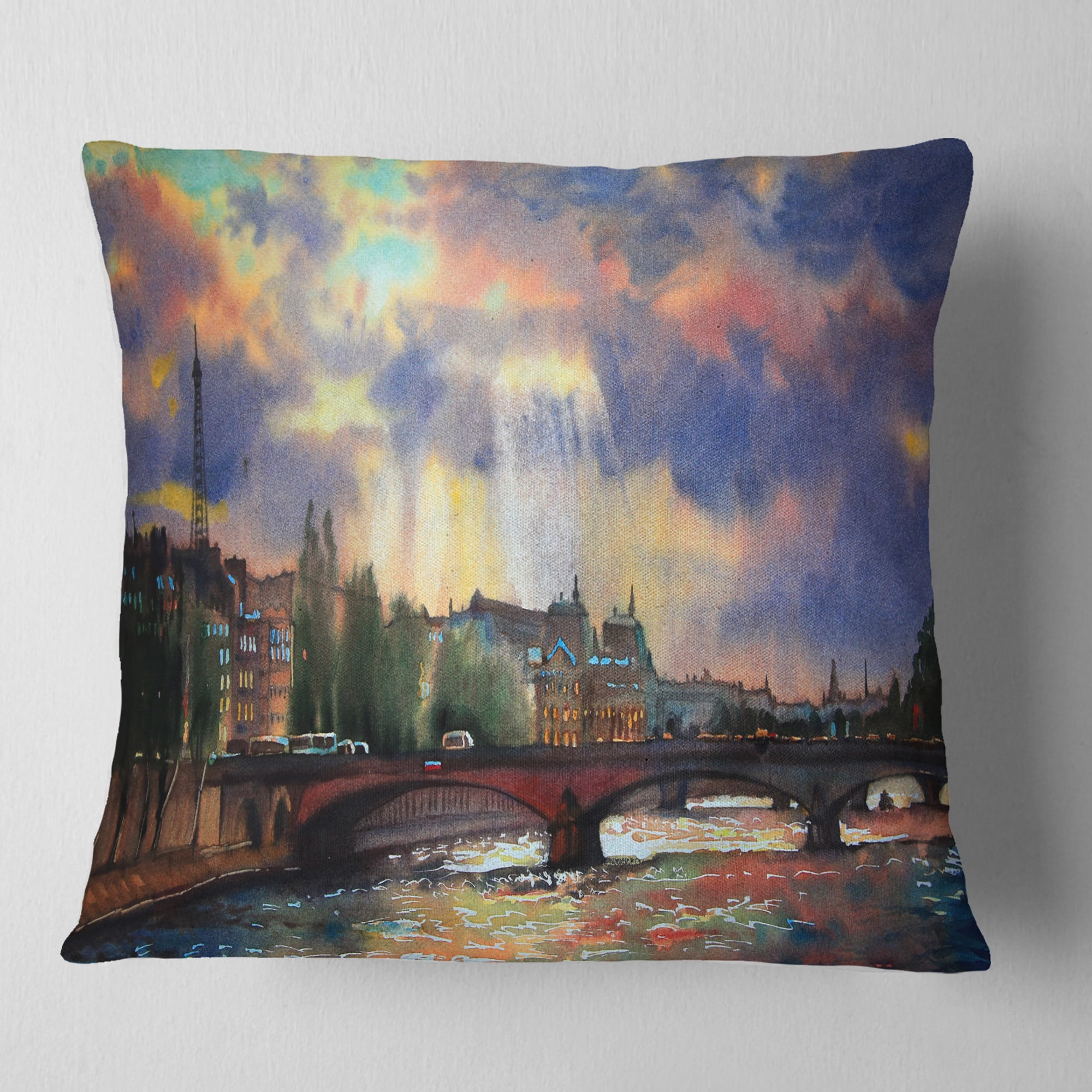 Designart Fabulous Paris City Watercolor - Photography Throw Pillow - 16x16