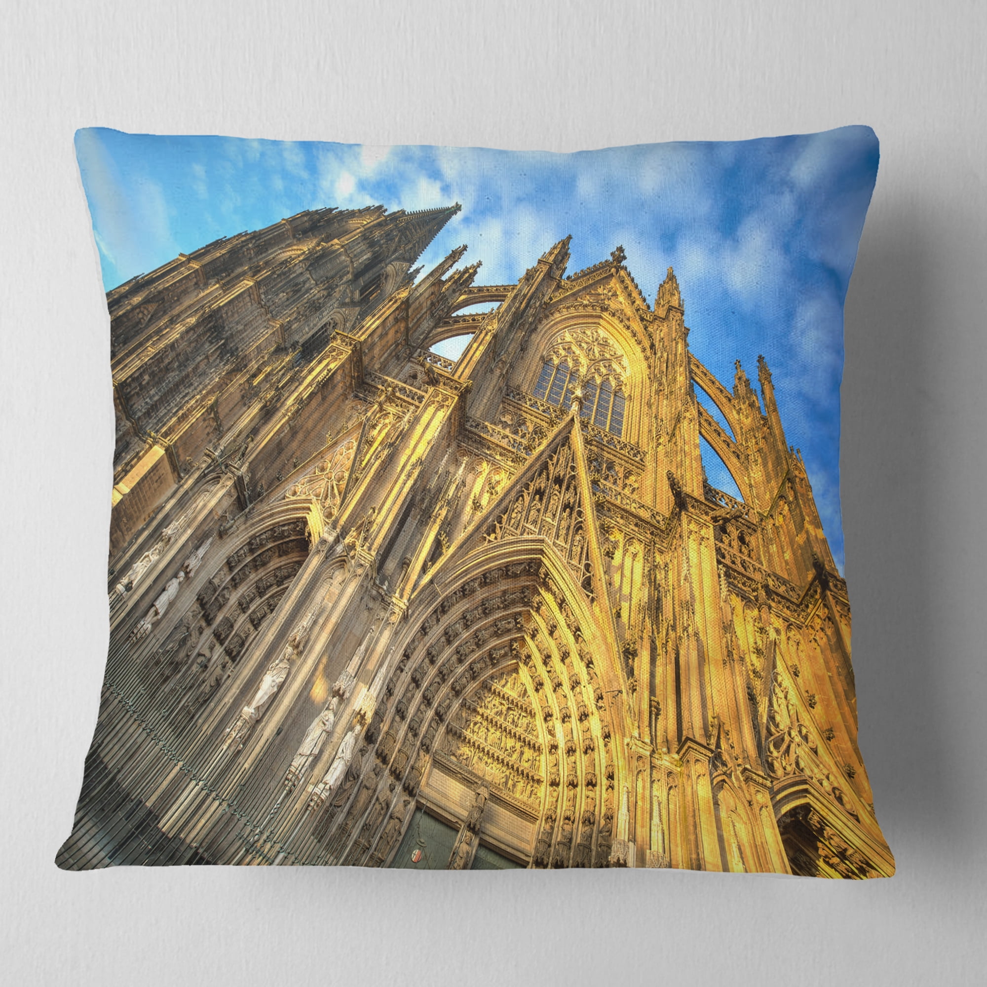 Designart Facade of Dom Church with Blue Sky - Cityscape Art Throw Pillow - 18x18