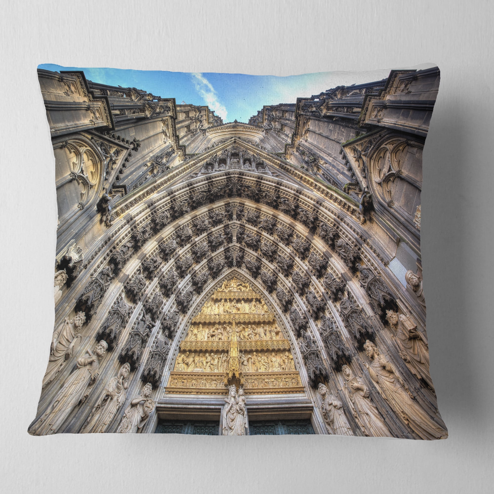 Designart Facade of the Dom Church in City - Cityscape Art Throw Pillow - 16x16
