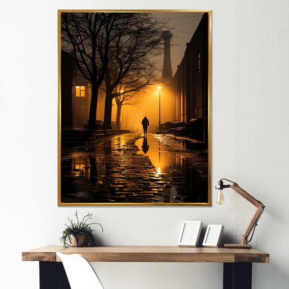 Designart "Factory Landscape In Afterglow" Factories Floater Framed Wall Decor
