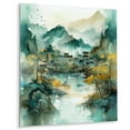 thumbnail image 1 of Designart "Faded Mountain Village II" Landscape Mountains River Metal Wall Decor, 1 of 5