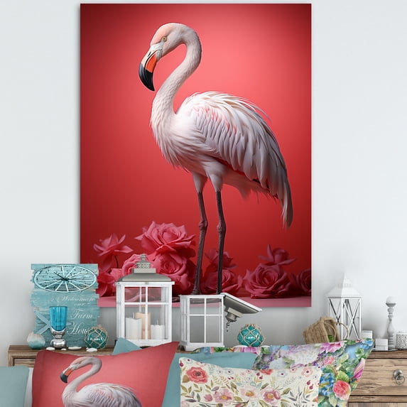 Designart "Fading Glow Monochrome Flamingo" Animals Canvas Print