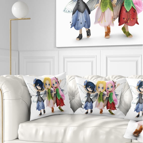 Designart Fairy Friends Posing Together - Abstract Portrait Throw Pillow - 18x18