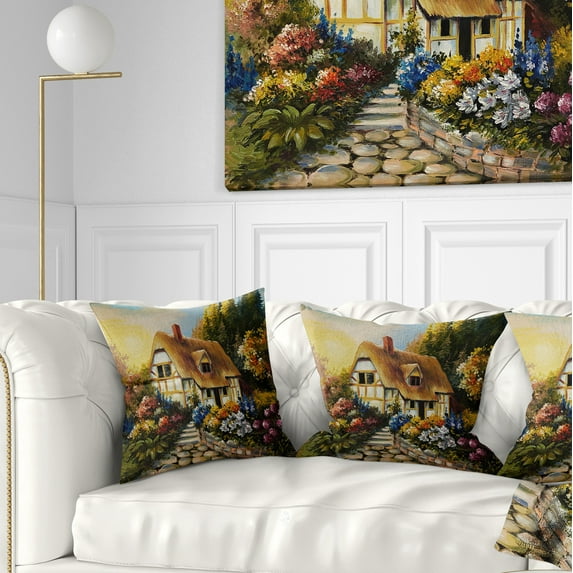 Designart Fairy House Oil Painting - Landscape Painting Throw Pillow - 18x18