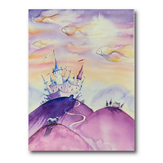 Designart ' Fairy Tale Kingdom Palace On Purple Mountain Top ' Children's Art Canvas Wall Art Print