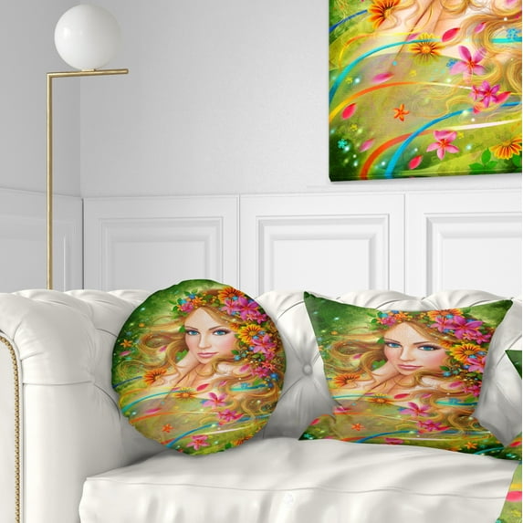 Designart Fairy Woman with Colorful Flowers - Floral Throw Pillow - 12x20