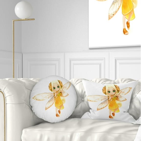 Designart Fairy Woman with Yellow Wings - Floral Painting Throw Pillow - 12x20