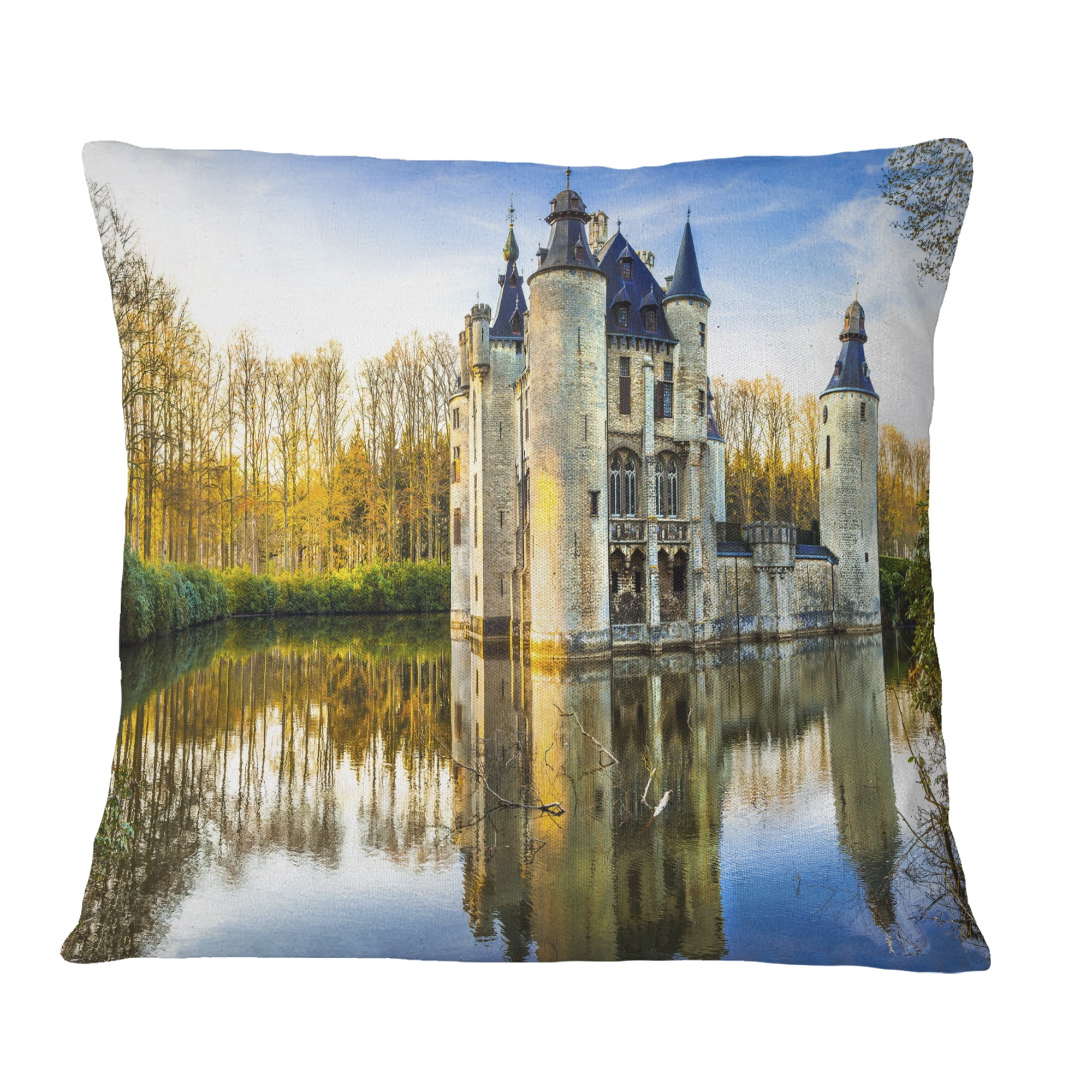 Designart Fairytale Medieval Castles - Landscape Printed Throw Pillow - 16x16