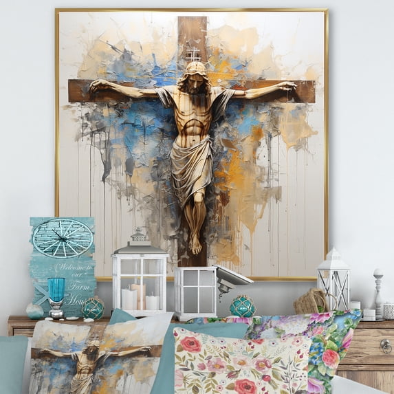 Designart "Faith'S Simple Emblem" Religious Landscape Floater Framed Wall Art Prints
