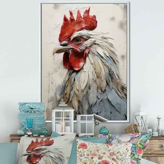 Designart "Faithful Rooster Depiction" Animals Rooster Floater Framed Wall Art Prints