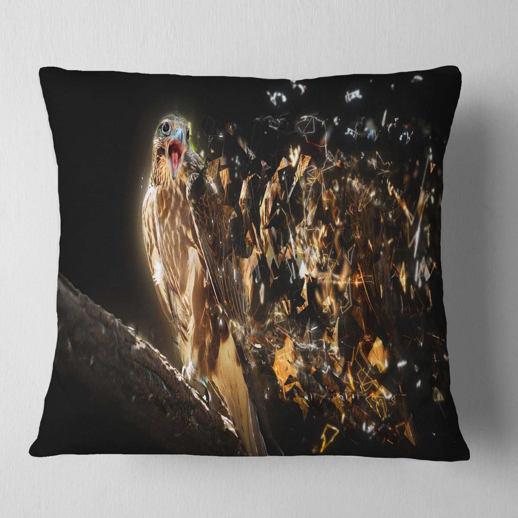 Designart Falcon with Open Beak - Animal Throw Pillow - 18x18
