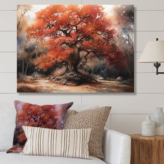 Designart "Fall Foliage Tree In The Woods II" Tree Floral Canvas Art Print