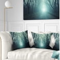 thumbnail image 1 of Designart Fall Forest Path with Green Light - Landscape Photography Throw Pillow - 18x18, 1 of 5