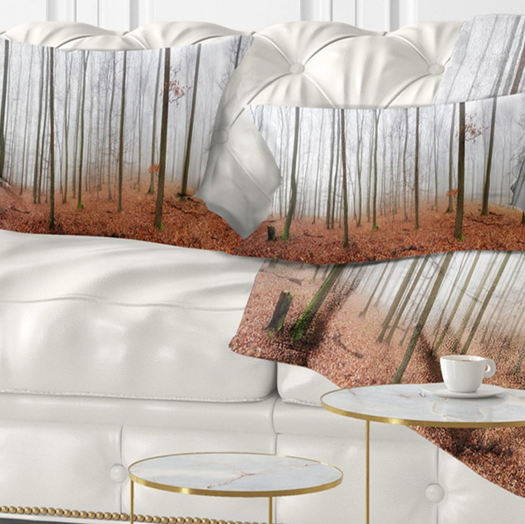 Designart Fall Forest with Trees at Mist - Oversized Forest Throw Pillow - 12x20