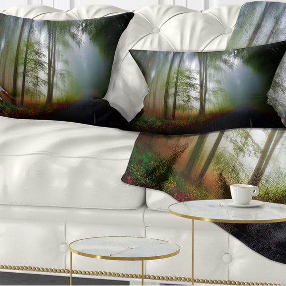 Designart Fall Landscape in the Forest - Landscape Printed Throw Pillow - 12x20