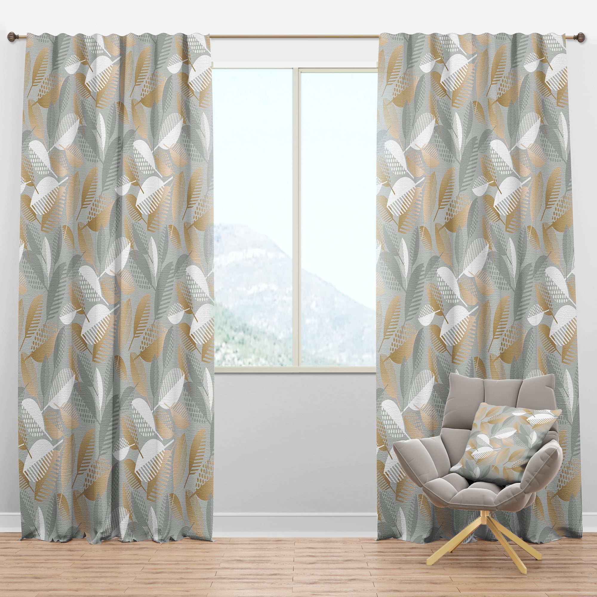 Designart 'Fall Leaves Pattern Luxury Geometric ' Mid-Century Modern Blackout Curtain Panel