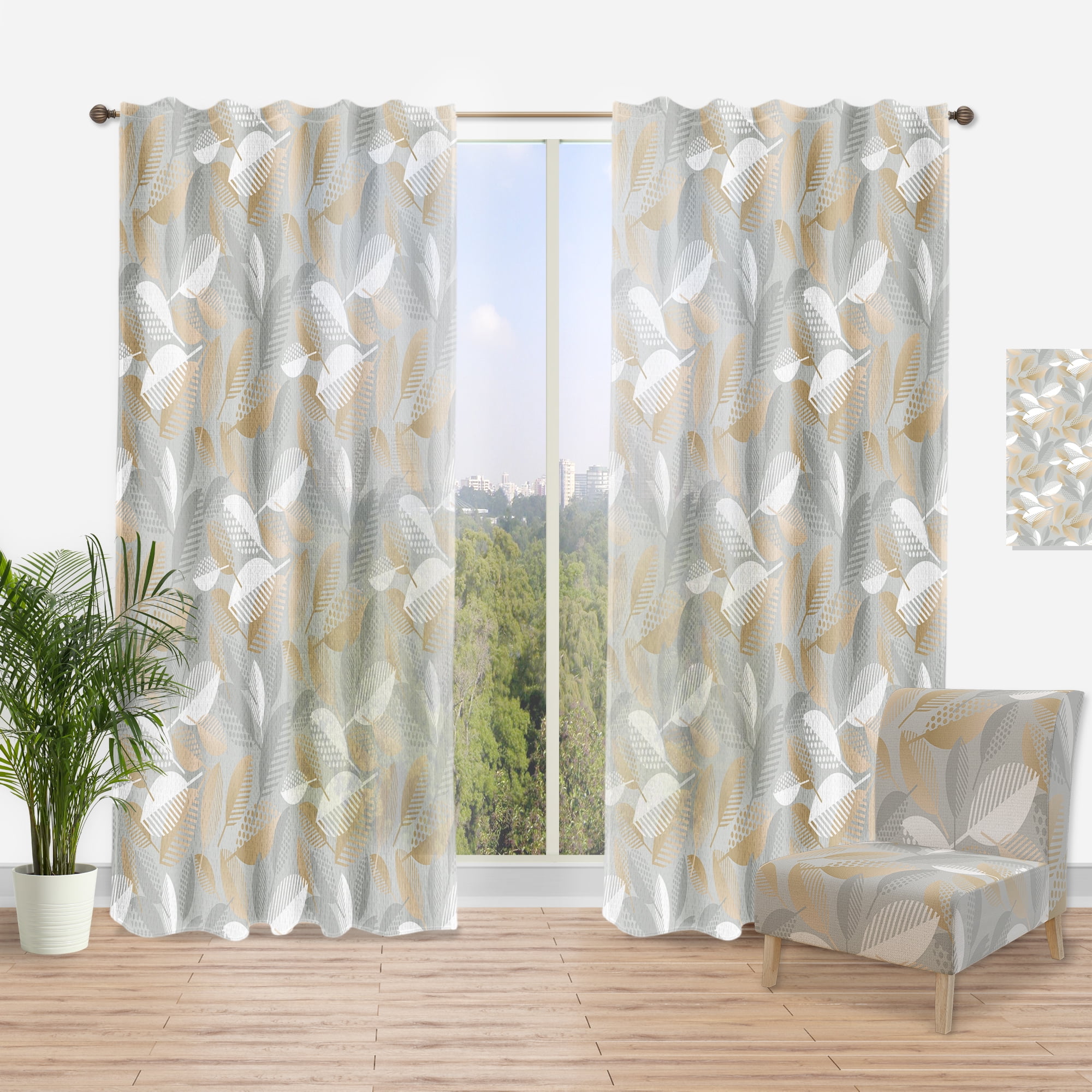 Designart 'Fall Leaves Pattern Luxury Geometric ' Mid-Century Modern Curtain Panel