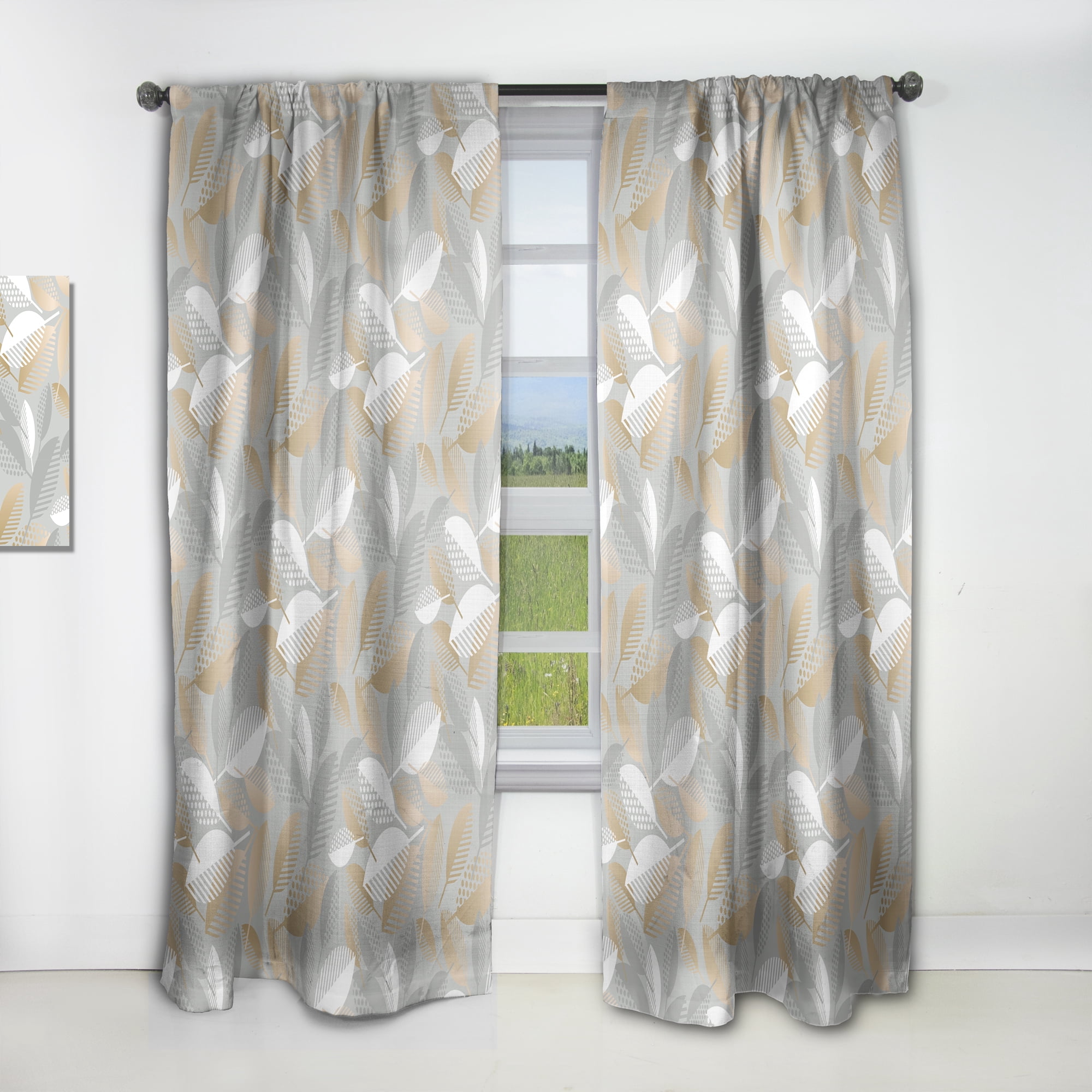 Designart 'Fall Leaves Pattern Luxury Geometric ' Mid-Century Modern Curtain Panel