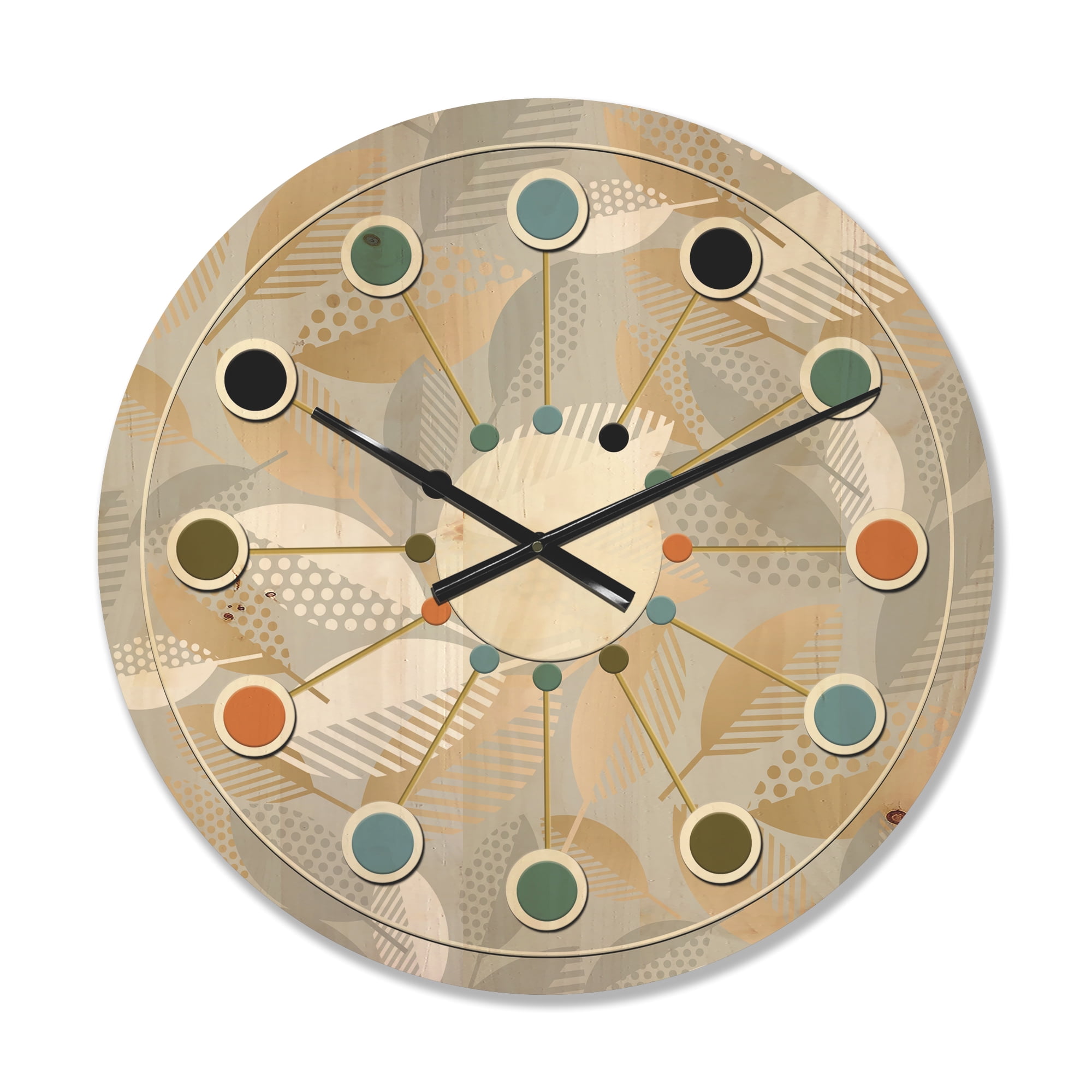 Designart 'Fall Leaves Pattern Luxury Geometric ' Mid-Century Modern Wood Wall Clock