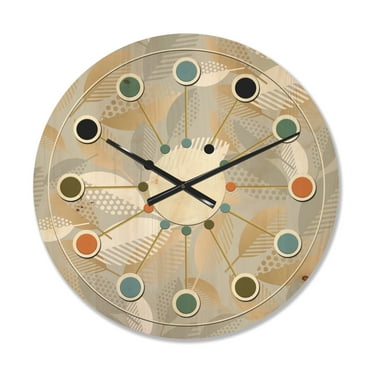 Designart 'Fall Leaves Pattern Luxury Geometric ' Mid-Century Modern Wood Wall Clock