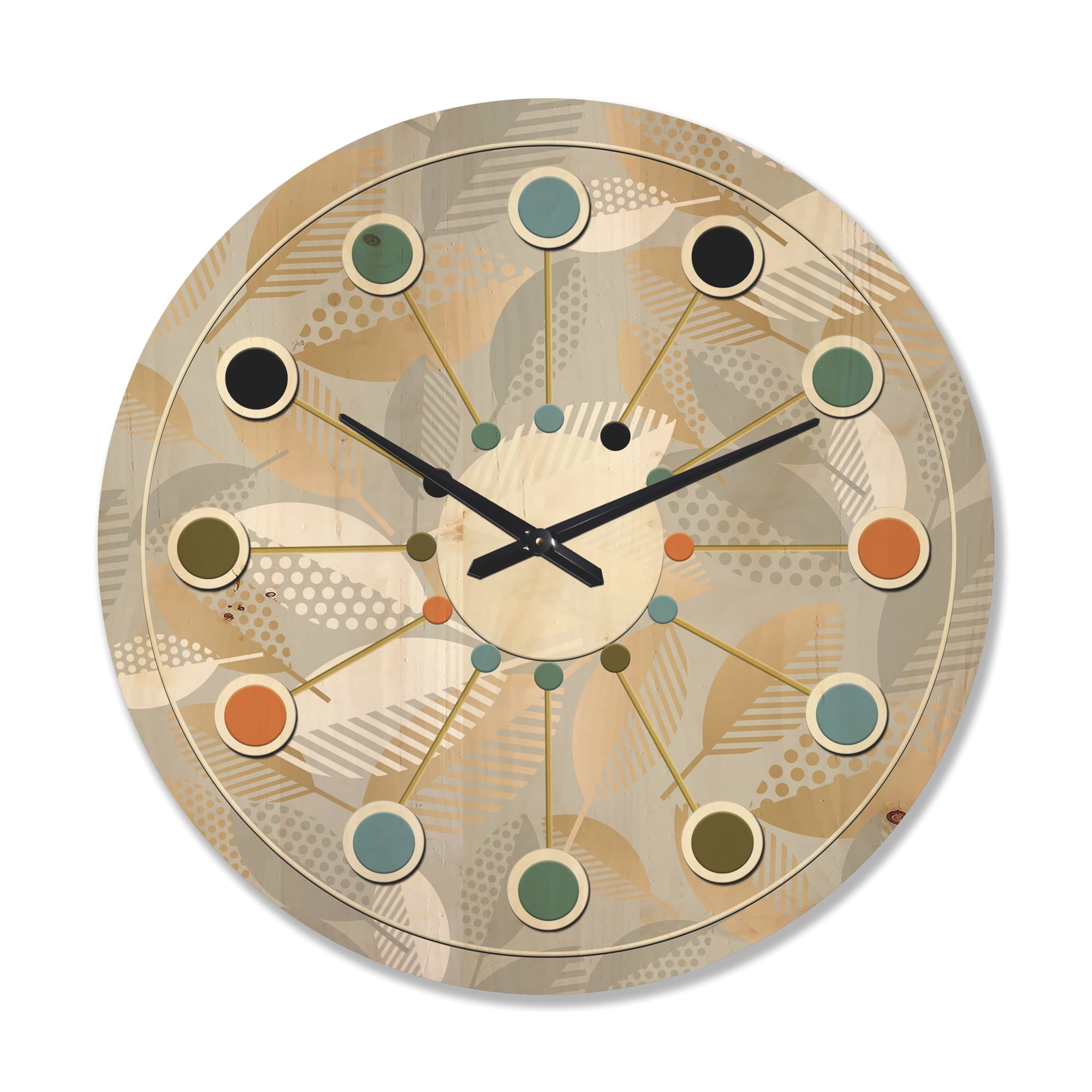 Designart 'Fall Leaves Pattern Luxury Geometric ' Mid-Century Modern Wood Wall Clock