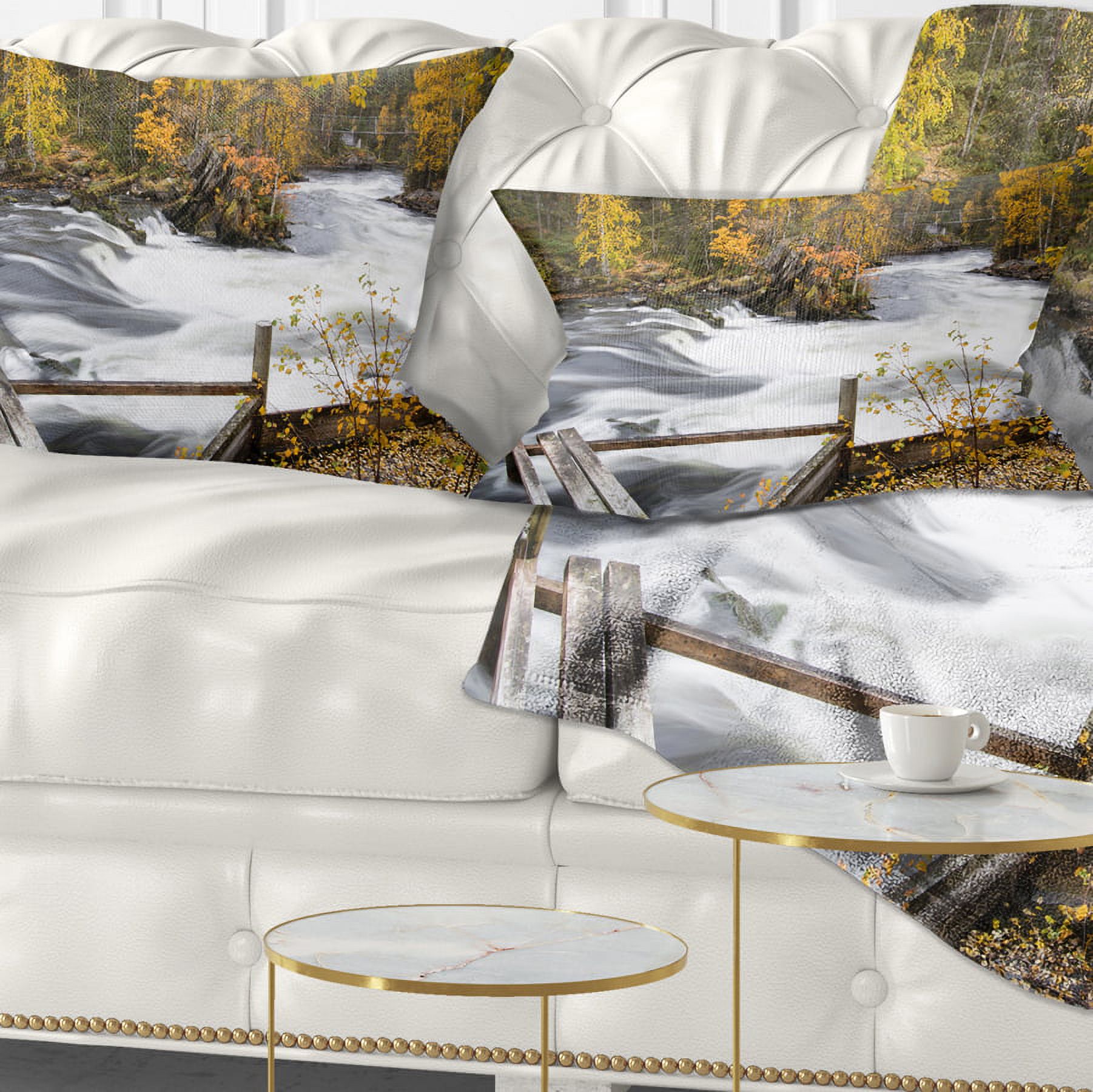 Designart Fall River Over Riffles and Rocks - Landscape Photography Throw Pillow - 12x20