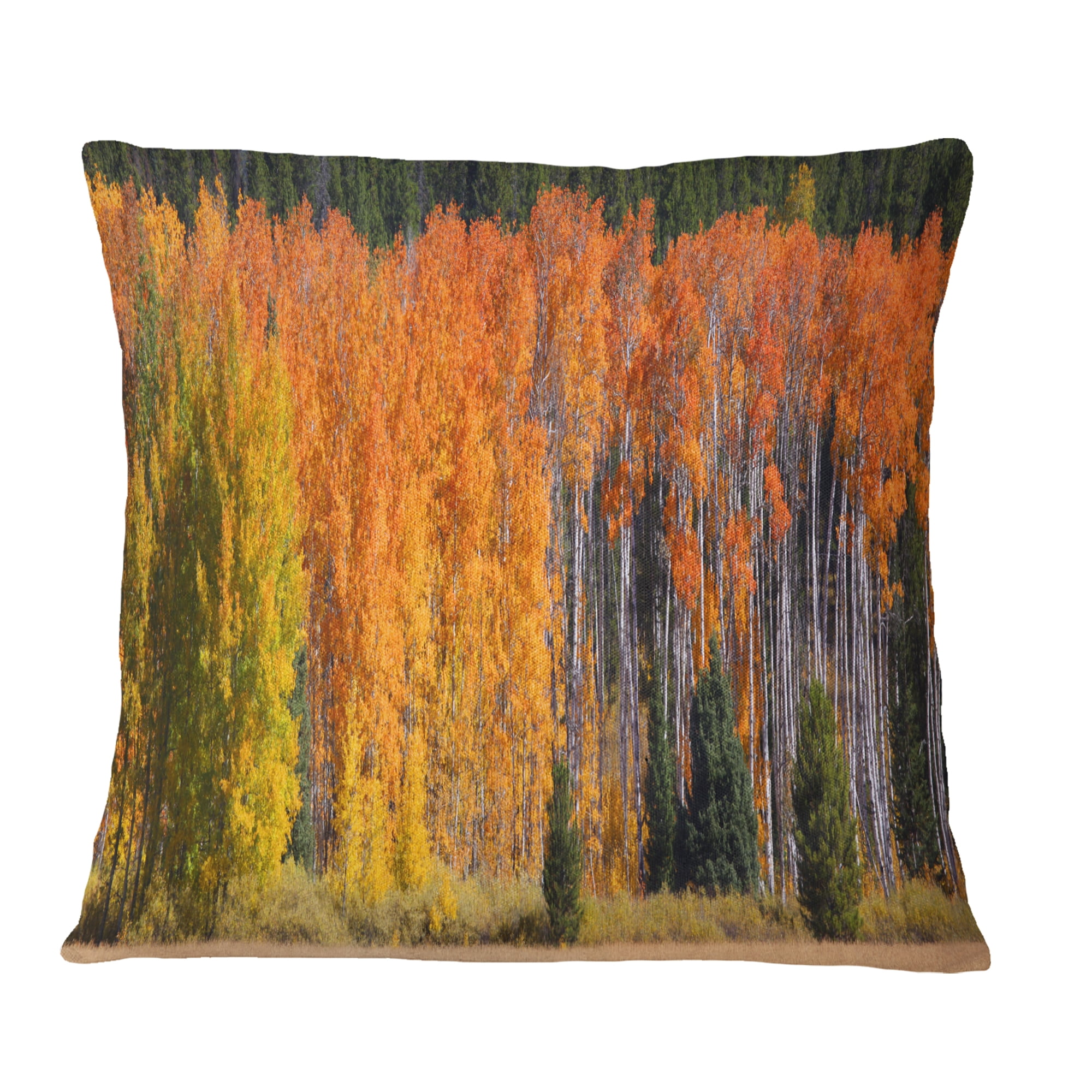 Designart Fall Trees Panorama - Landscape Printed Throw Pillow - 18x18