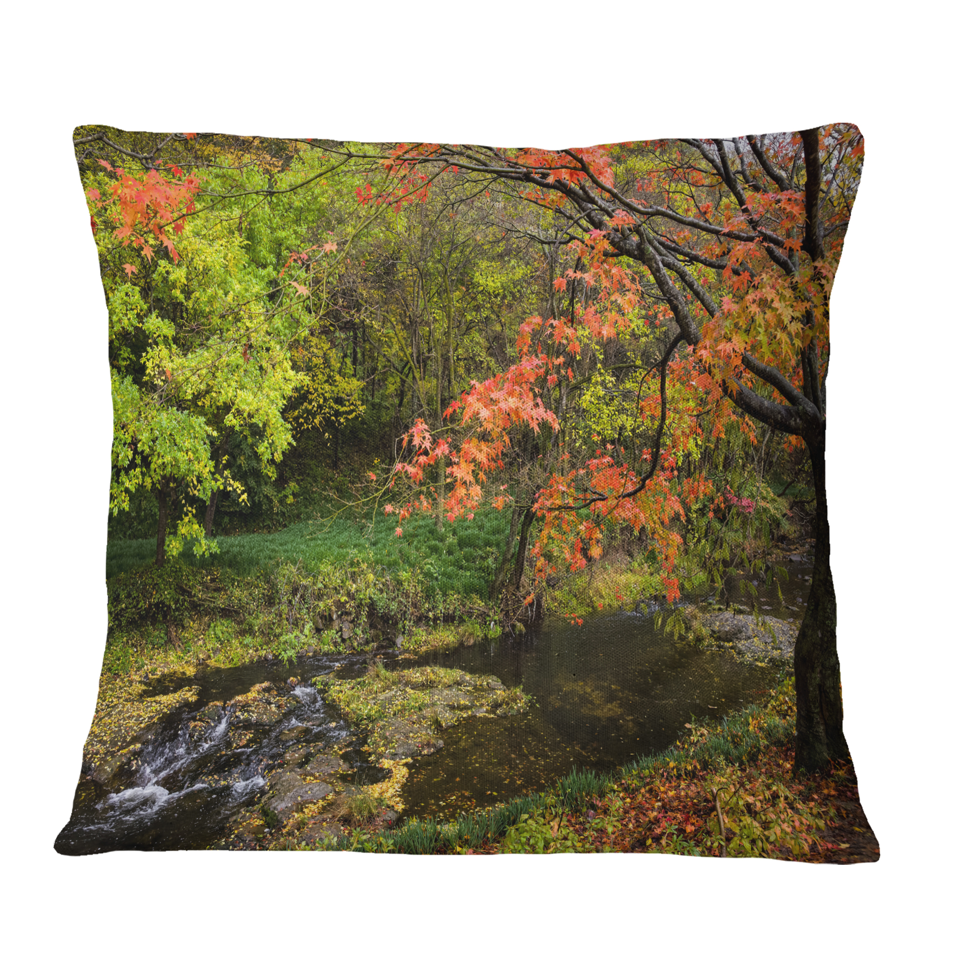 Designart Fall Trees in Bright Colors - Landscape Printed Throw Pillow - 16x16