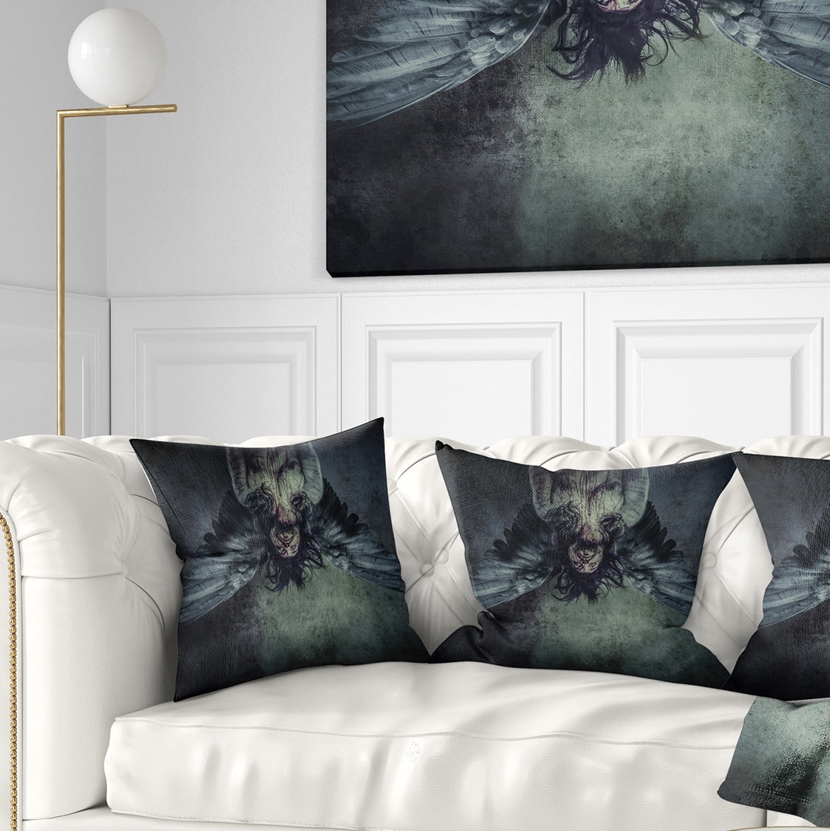 Designart Fallen Angel of Death - Abstract Portrait Throw Pillow - 18x18