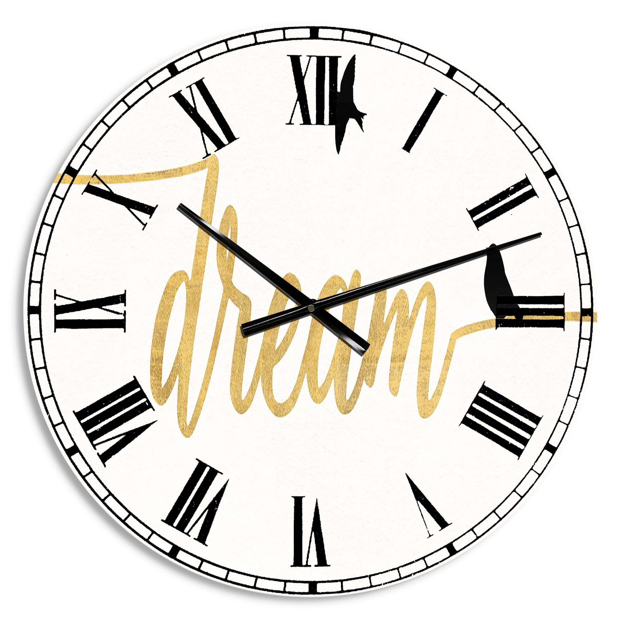 Designart 'Family of Birds on Gold Words II' Traditional wall clock