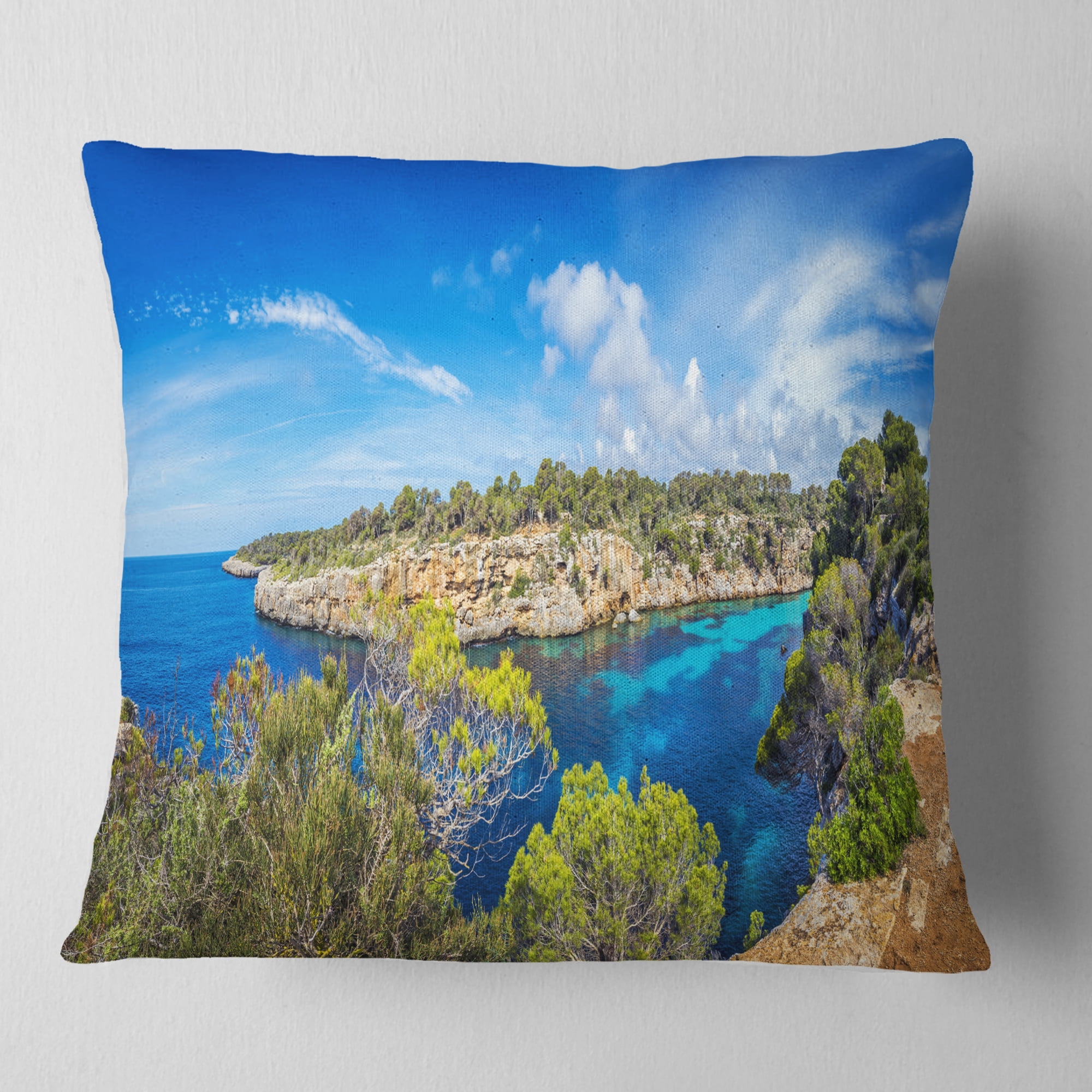 Designart Famous Cove of Cala Pi Mallorca - Seascape Throw Pillow - 16x16