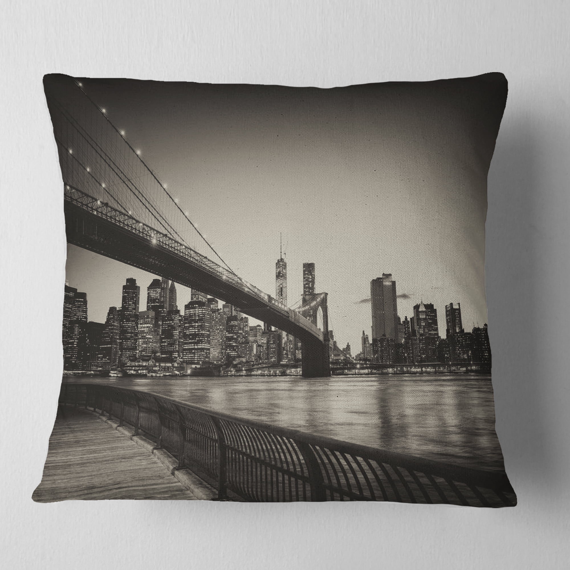 Designart Famous Landmark of Brooklyn Bridge - Cityscape Throw Pillow - 16x16