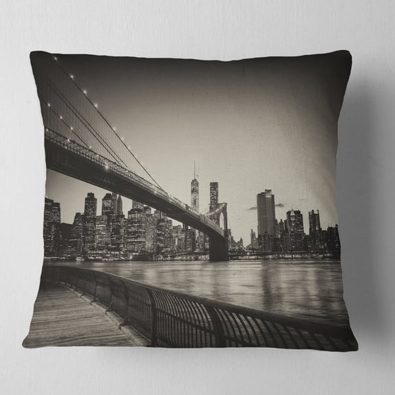 Designart Famous Landmark of Brooklyn Bridge - Cityscape Throw Pillow - 16x16