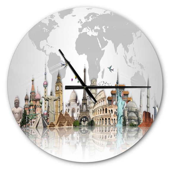Designart 'Famous Monuments Across World ' Modern wall clock