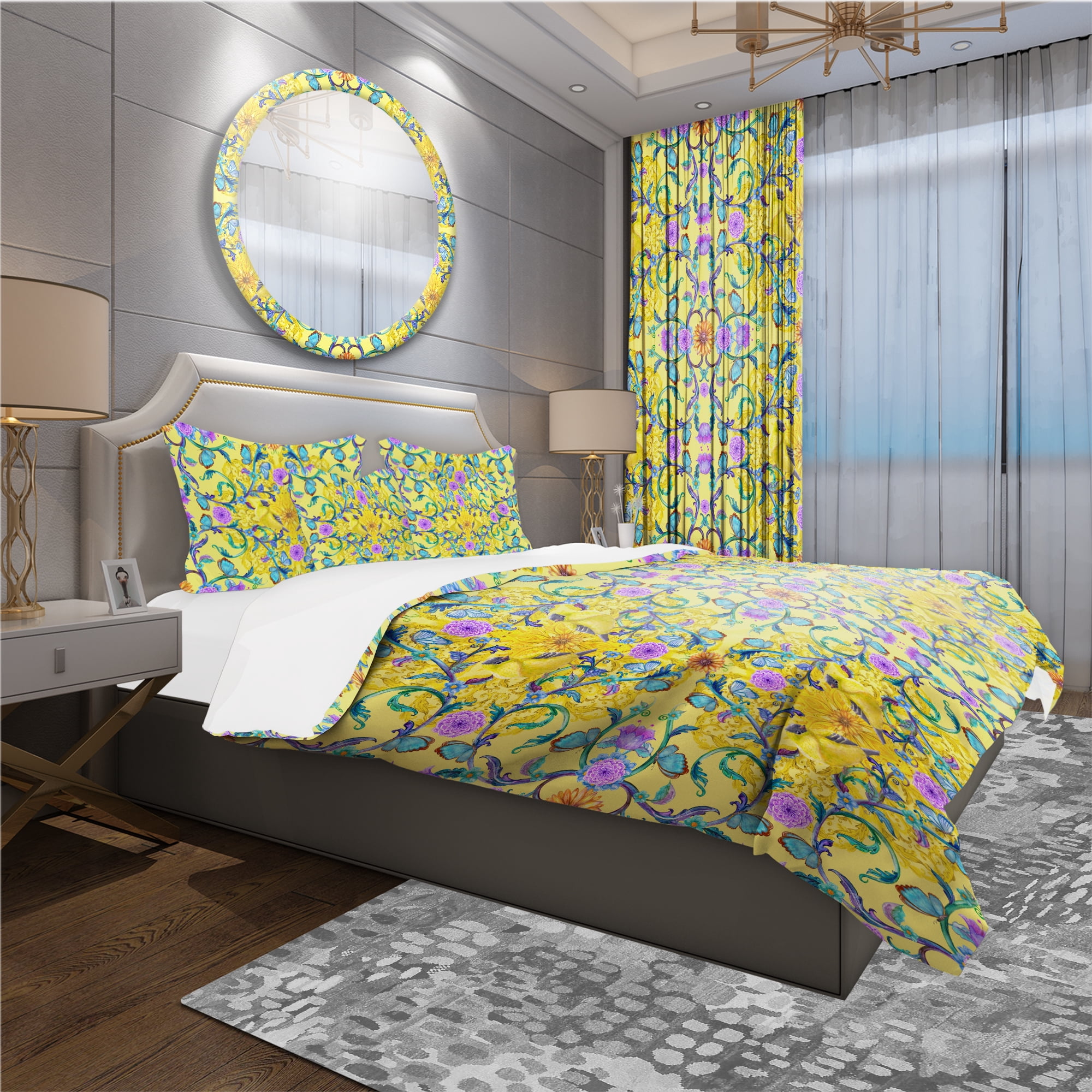 Designart 'Fancy Arabesque of Swirly Ornaments & Lovely Birds' Bohemian Duvet Cover Set