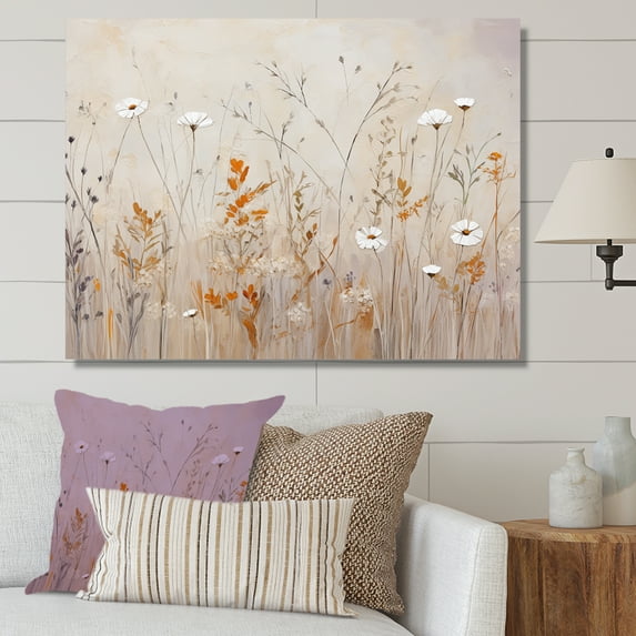 Designart "Fantasia Of Beige Wildflowers I" Wildflowers Canvas Wall Art