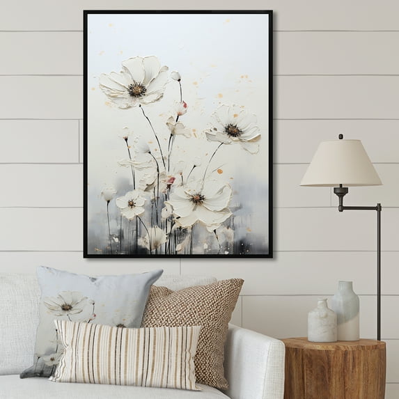Designart "Fantasia Of White Wildflowers I" Wildflowers Floater Framed Canvas Art Print