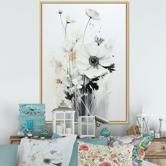 Designart "Fantasia Of White Wildflowers II" Wildflowers Floater Framed Wall Art Prints